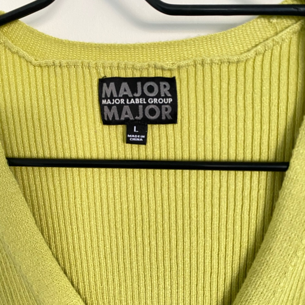 Chartreuse Ribbed Cardigan Ruffle Sleeve Cuff - Picture 5 of 5